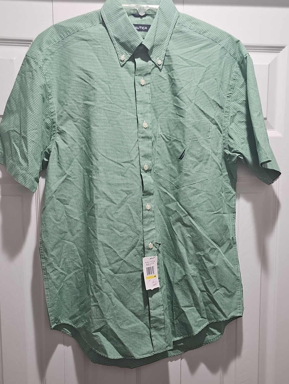 Nautica Green Gingham Short Sleeve Button-Down Shirt